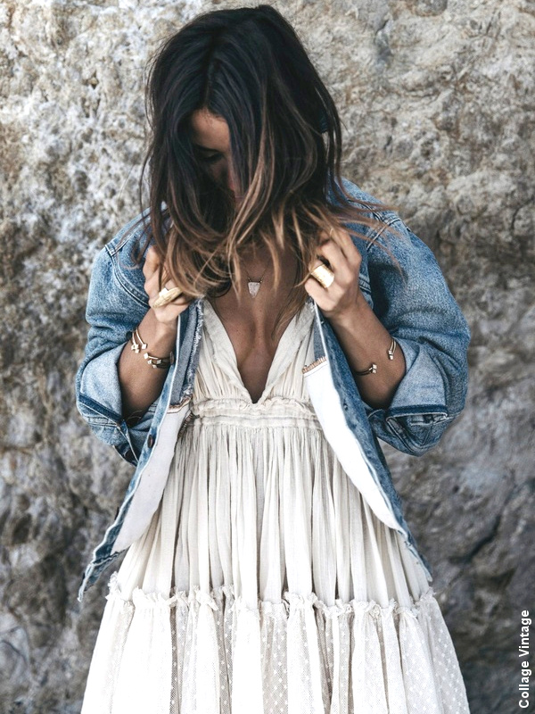 Robe blanche + veste en jean