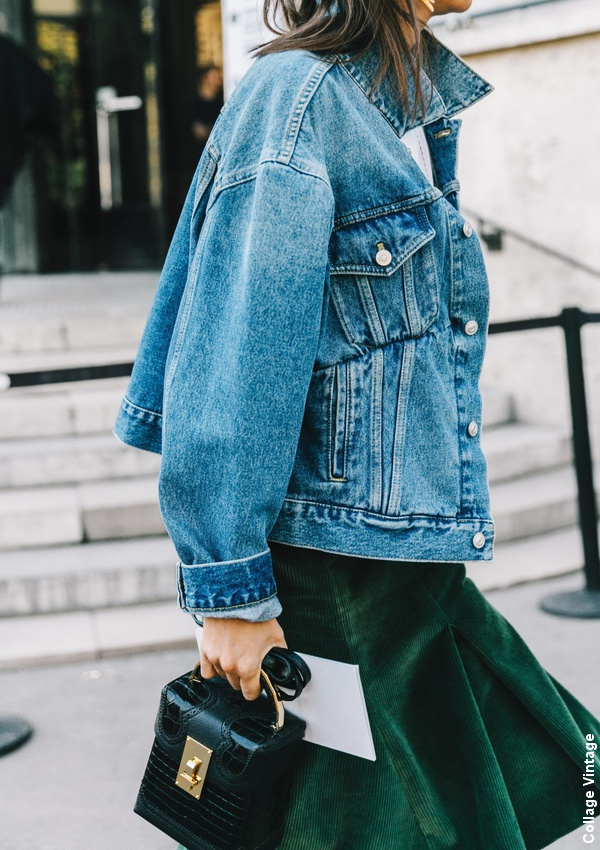 Veste en jean + jupe verte