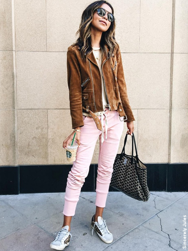 Veste marron + jogging rose