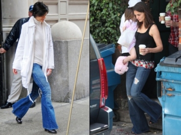 Les jeans pattes d'eph' de Katie Holmes