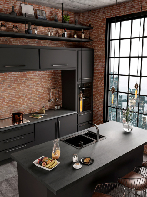 Briques apparentes + meubles noirs + vitres industrielles = le bon mix