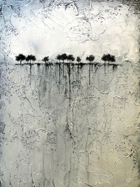 Mlant abstraction et posie cauchemardesque, cette toile de Britt Hallowell ne laisse pas indiffrent