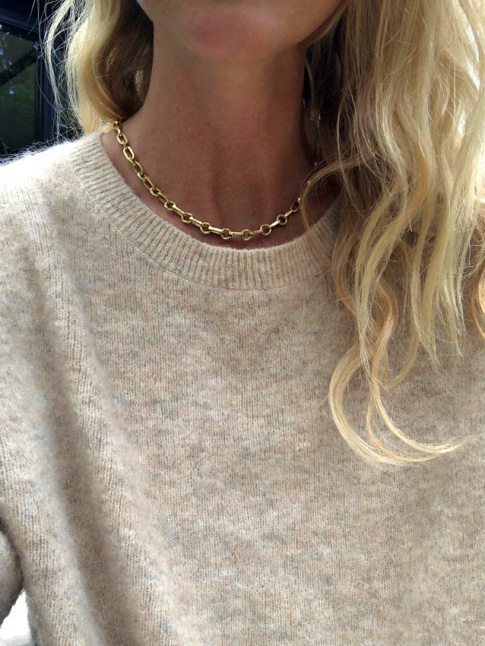 Pull fin beige XL  col rond + fine chanette = le bon mix