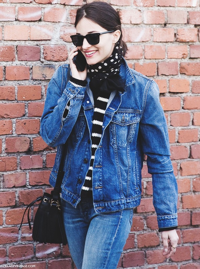 Jean + veste en jean + duo d'imprimés noir et blanc = le bon mix