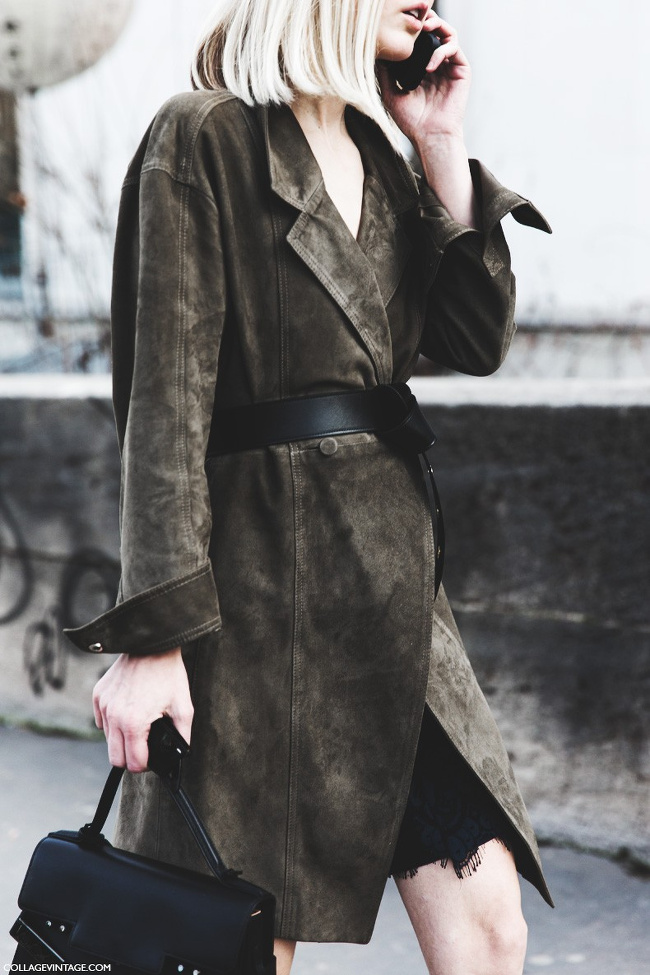 Daim kaki + dentelle noire = le bon mix