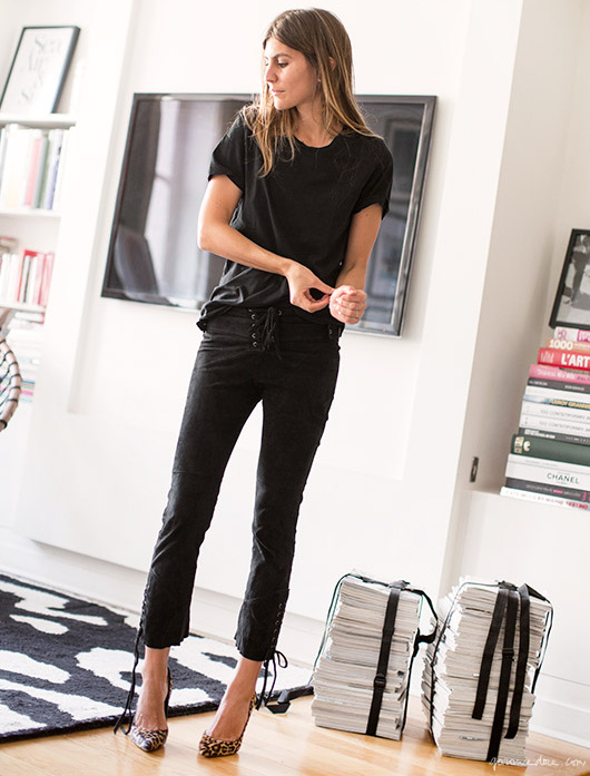 Total look noir + escarpins léopard = le bon look