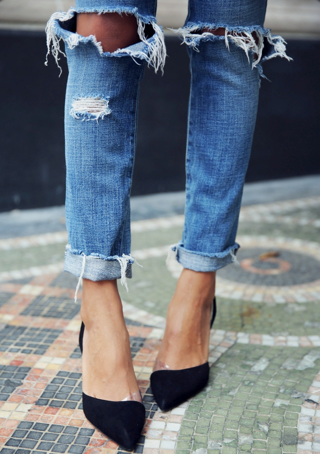 On ne se lasse pas du duo slim destroy/escarpins noirs !