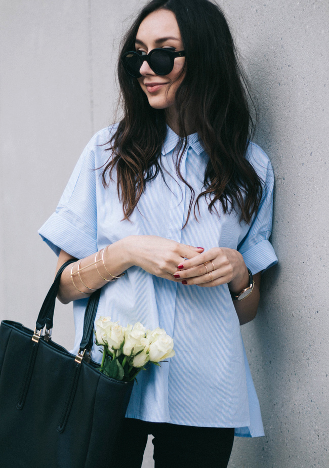 Wanted : une chemise trap�ze en popeline bleu ciel