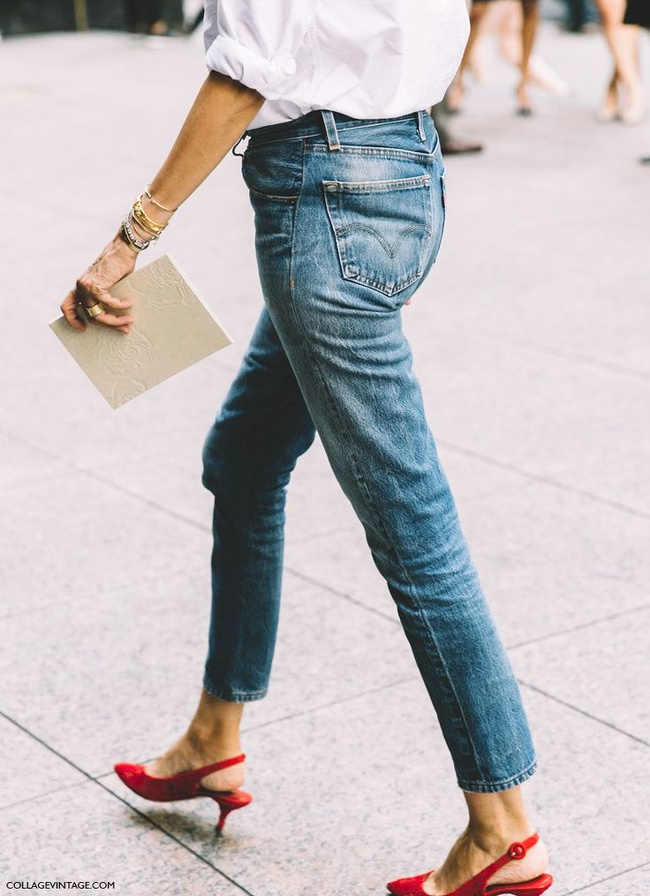 Jean 7/8 + escarpins rouges = le bon mix