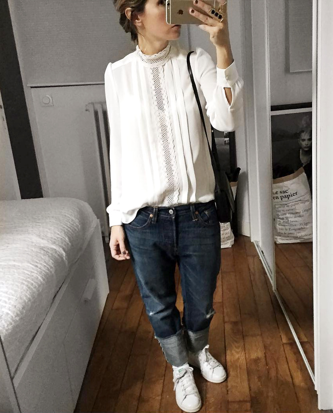 Blouse victorienne + jean boyfriend = le bon mix