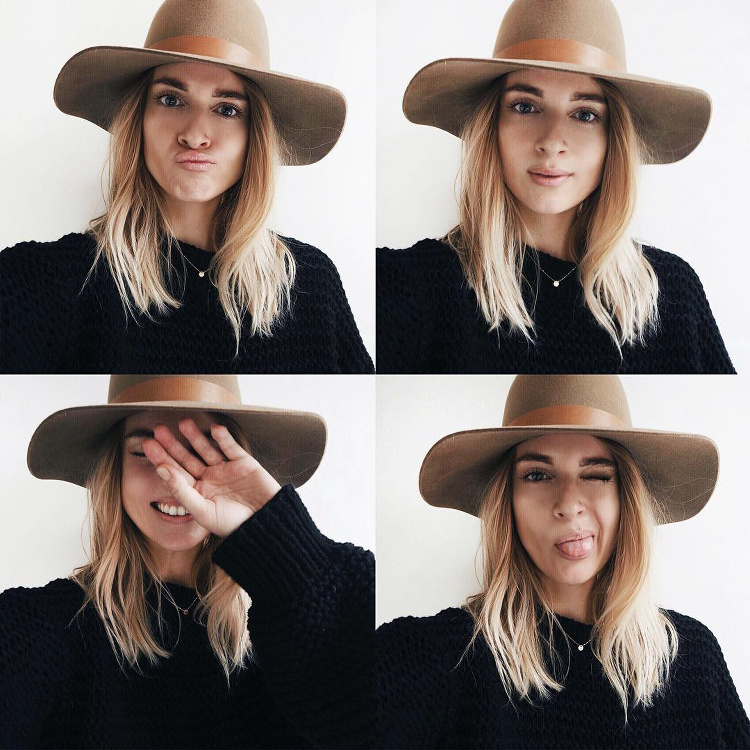 Cheveux blonds dor�s + chapeau cappucino = le bon mix