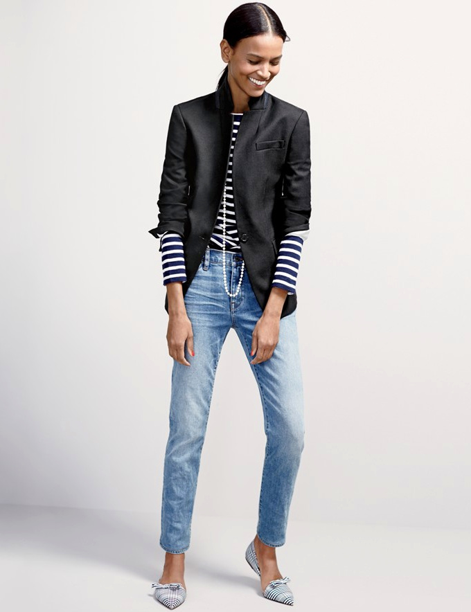 Marini�re + manches de blazer retrouss�es haut = le bon mix