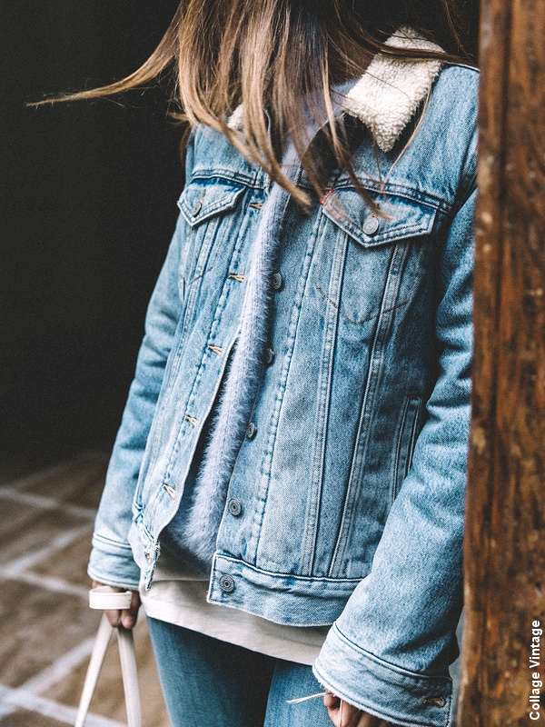 Veste en jean à col en shearling
