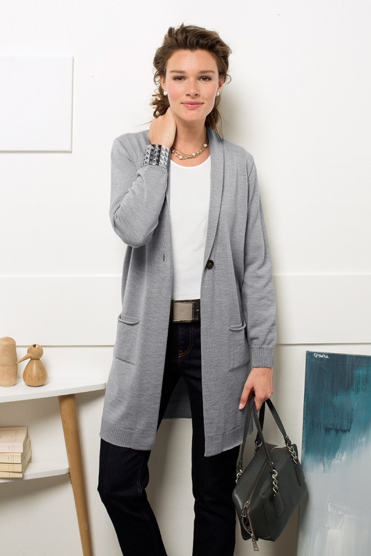 long gilet gris femme