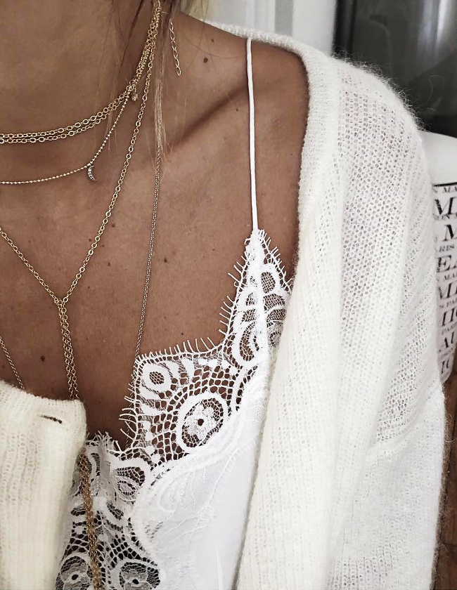 Dentelle blanche + maille blanc cass� = le bon mix