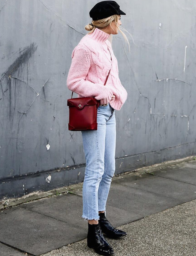 Rose + bordeaux + noir + jean bleu d�lav� = le bon mix