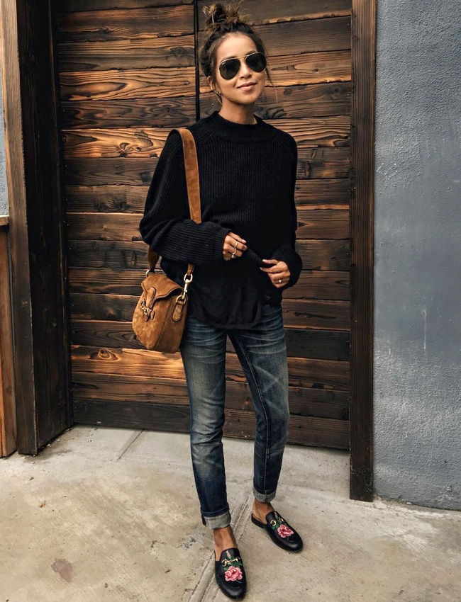 Marron + noir + jean brut = le bon mix