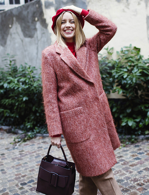 Rose duveteux + rose cerise + camel = le bon mix