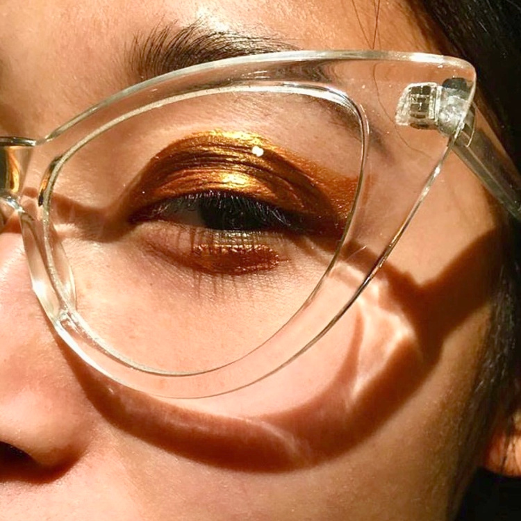 Monture translucide + fard � paupi�res dor� = le bon mix