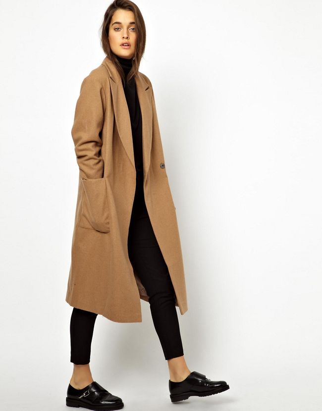 manteau long laine camel femme