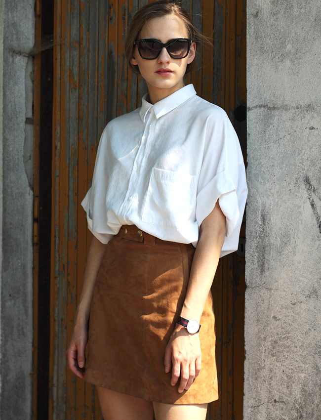 Ce printemps, on pense � faire blouser nos chemises oversize dans nos jupes trap�ze taille haute