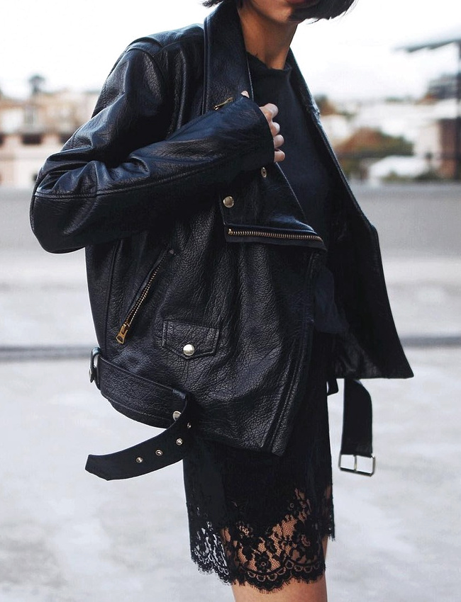 Perfecto trop grand + jupe esprit lingerie = le bon mix