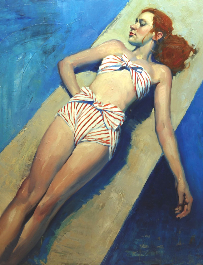 Rousseur + bikini r�tro � rayures orang�es = le bon mix