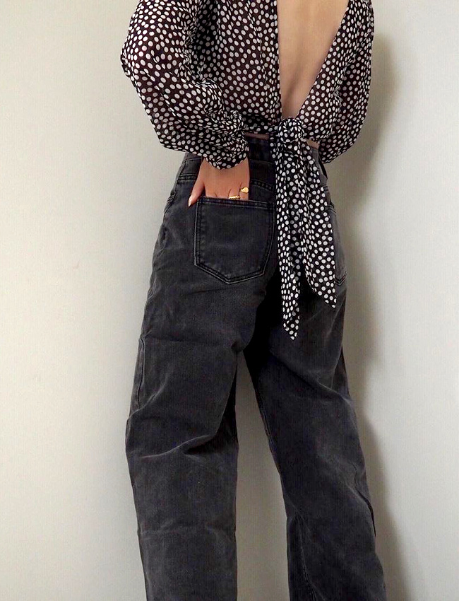 Jean large esprit baggy + blouse raffin�e dos nu = le bon mix