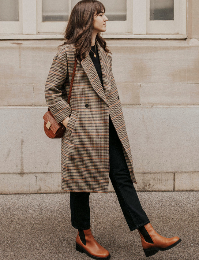 Carreaux prince de Galles + noir + caramel = le bon mix