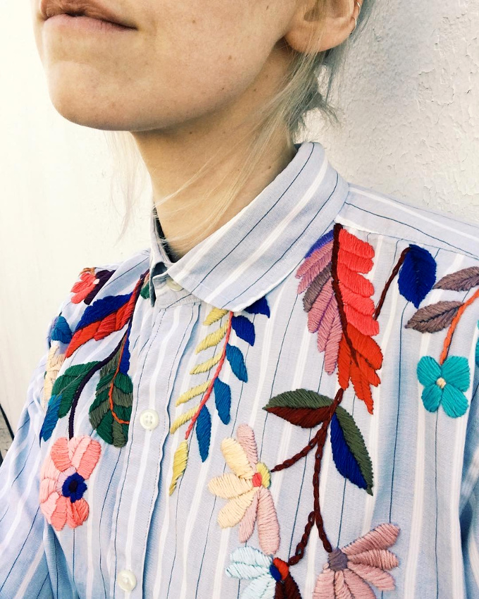 Oui aux vieilles chemises retrouvant une nouvelle vie gr�ce aux broderies de Tessa Perlow !