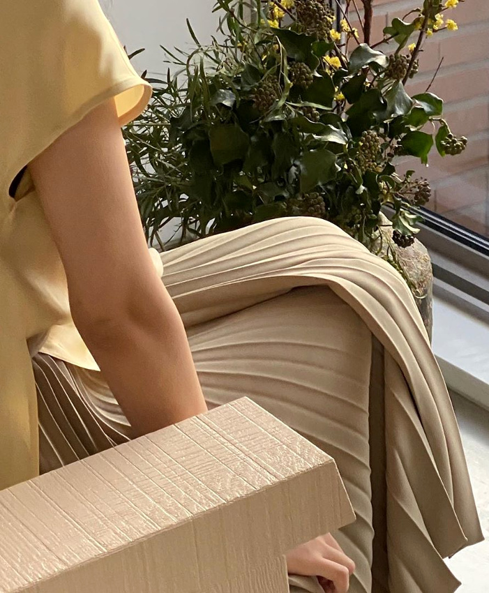 Jaune + beige pliss� = le bon mix