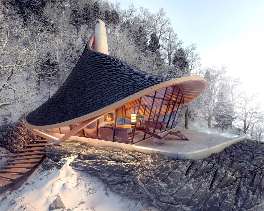 Abri pour lutins contemporains + paysage enneig� = le bon mix