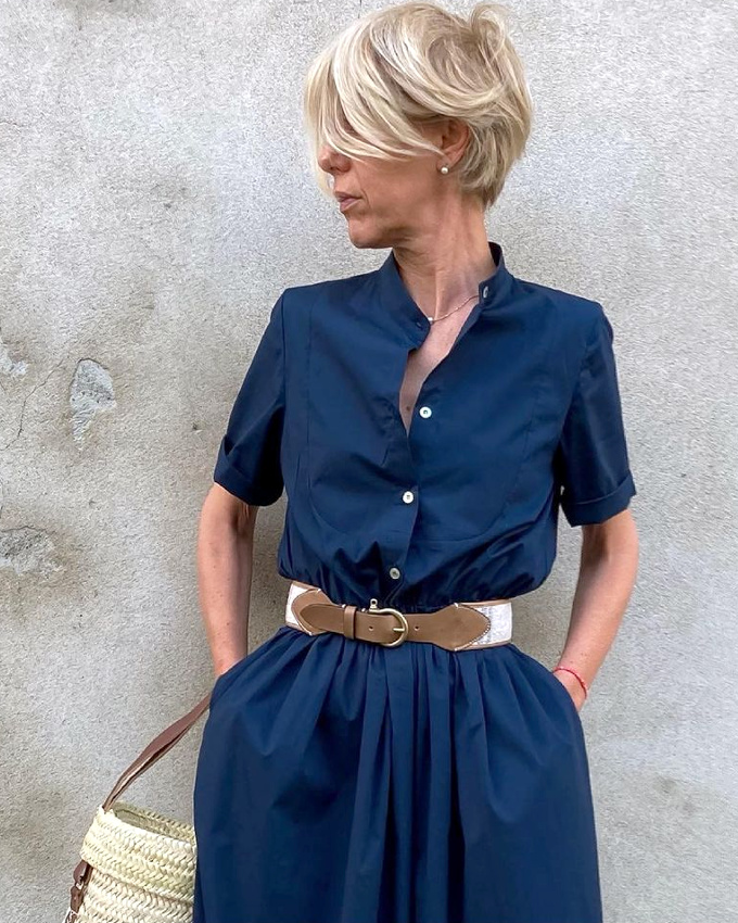 Rien de tel qu'un blond lumineux pour �gayer le mix bleu marine/teinte naturelle !