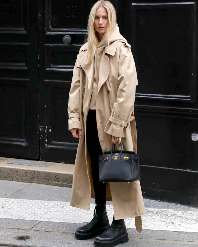 Sweat � capuche + trench oversize = le bon mix