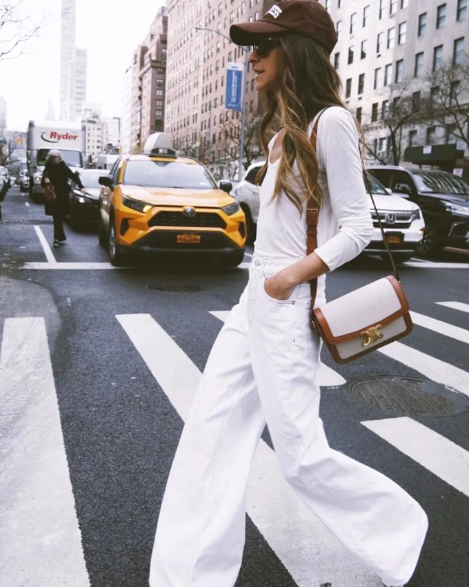 Total look blanc + accessoires marron = le bon mix