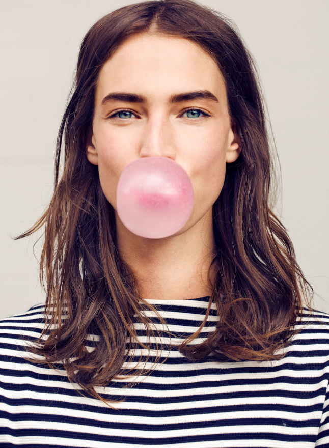 Rose bubble gum + rayures marini�res = le bon mix