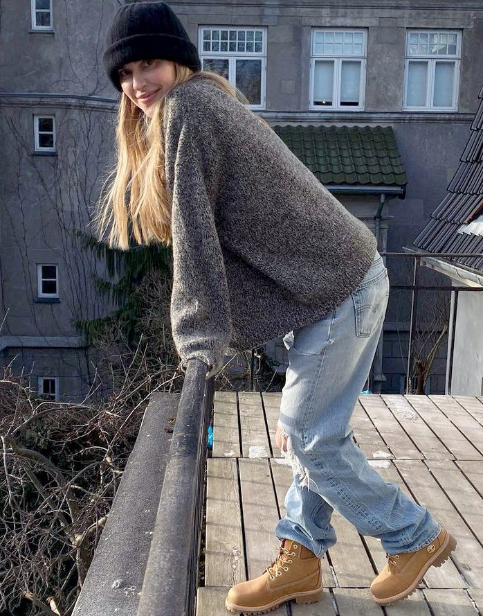 Jean large + pull douillet + Timberland = la parfaite tenue de week-end !