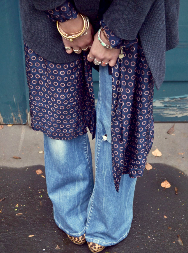 Kimono + blazer + jean large = le bon mix