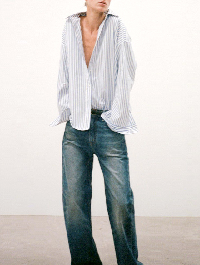 Chemise  rayures + jean large = le bon mix