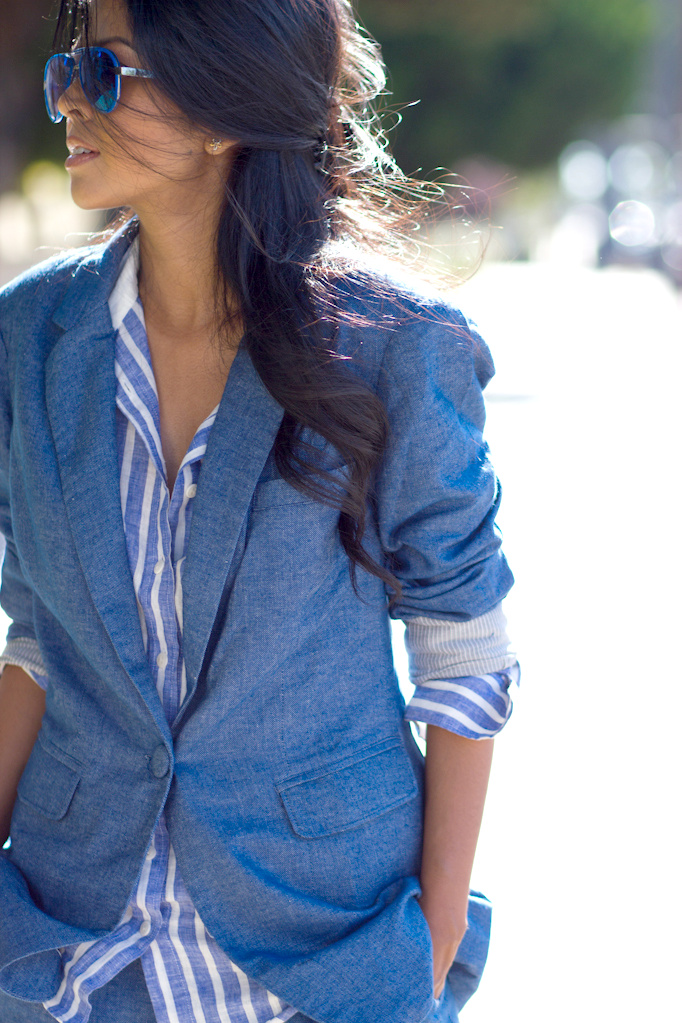 Blazer + chemise ray�e esprit pyjama = le bon mix