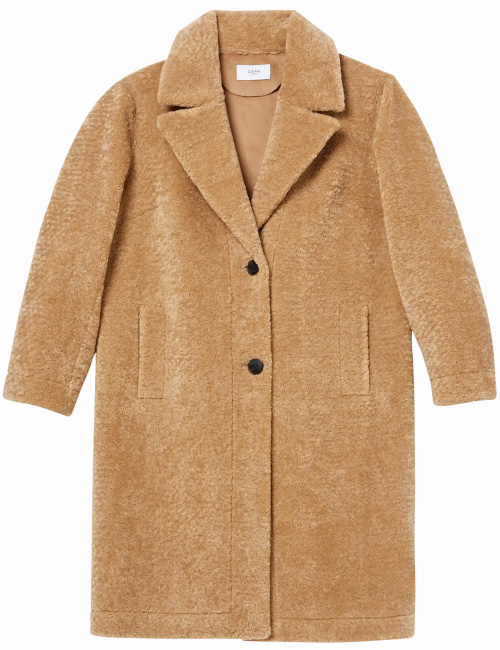 Manteau droit long molletonn beige