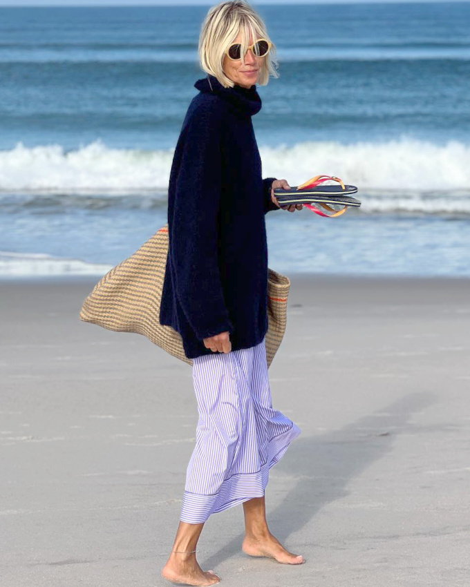 Pantalon jupe culotte ray + gros pull douillet = le bon mix