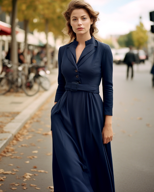 Robe bleu marine et veste pour un mariage