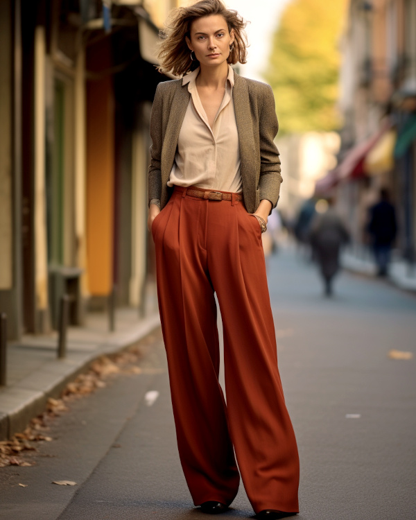 Tenue pantalon large femme en automne