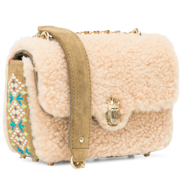 Sac bandoulire en cuir velours et sherpa