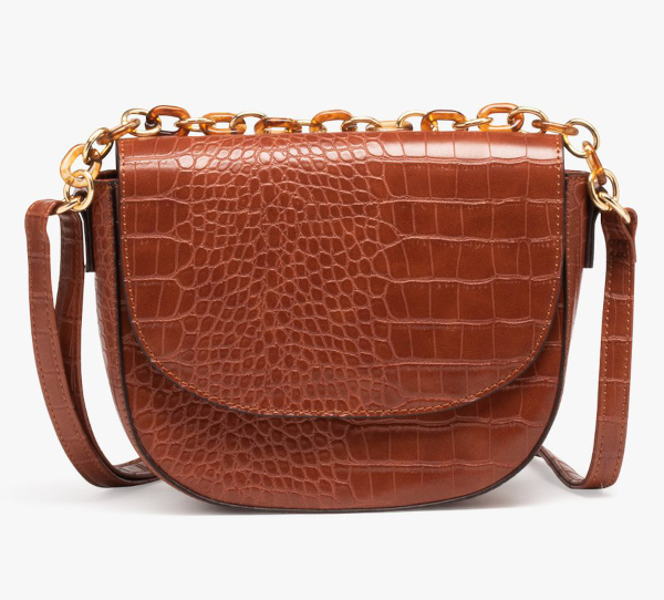 Sac besace avec chaine dcorative femme cognac