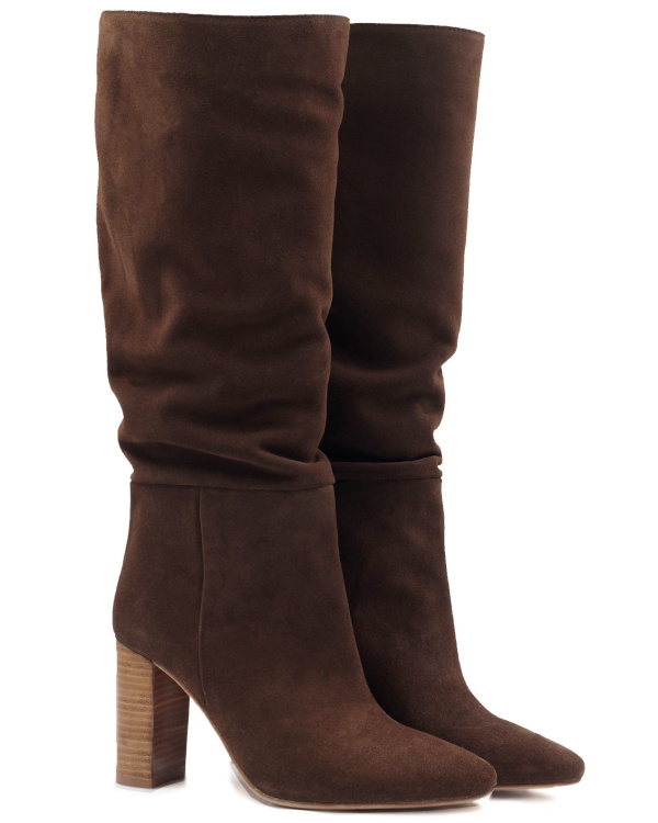 Bottes drapes cuir daim marron