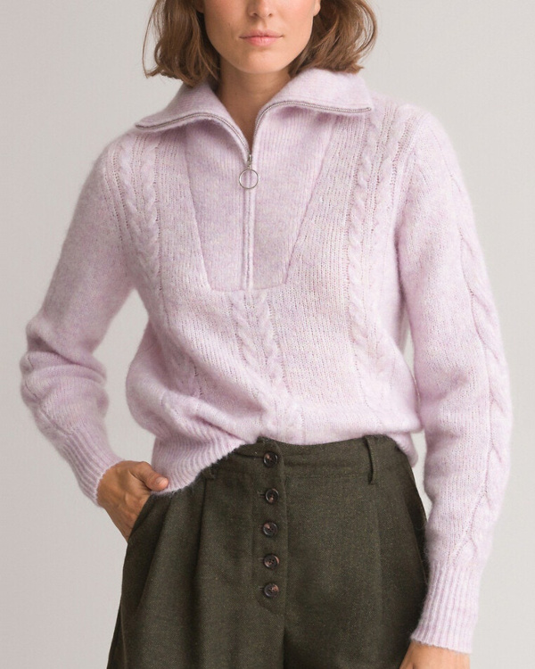 Pull col camionneur mauve en laine mlange