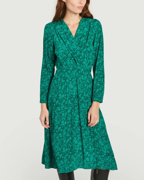 Robe midi imprim fleuri vert et noir