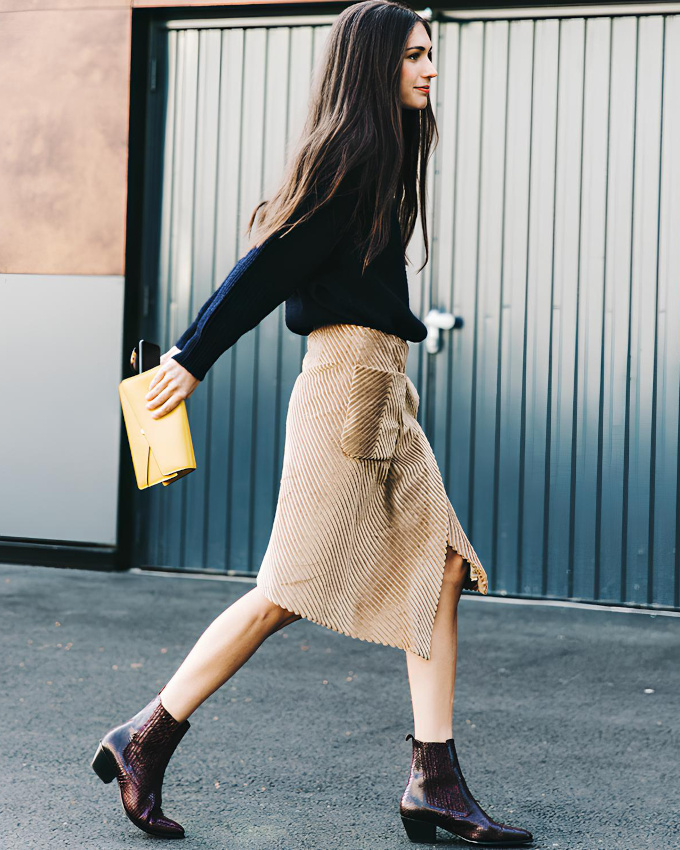 Envie de velours c�tel� d�clin� sur une jupe midi...